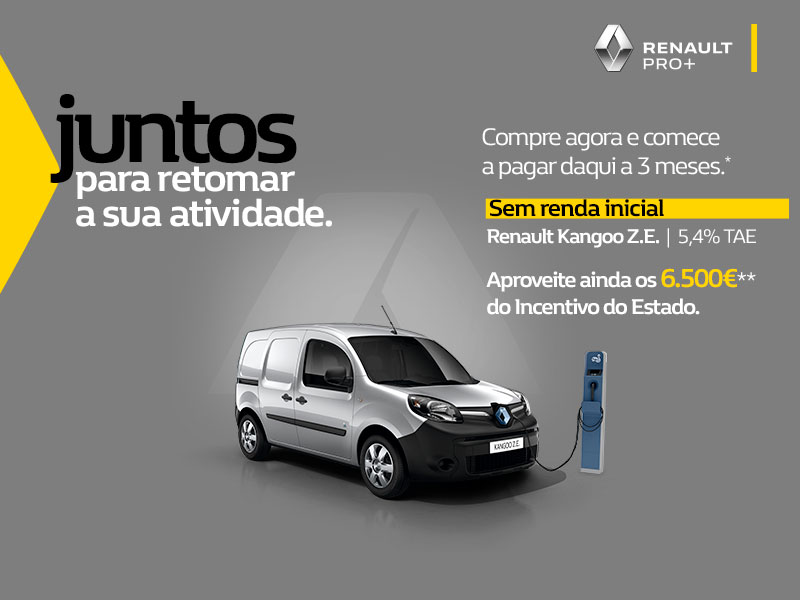 Compre agora um Renault Kangoo Z.E. e comece  a pagar daqui a 3 meses.*